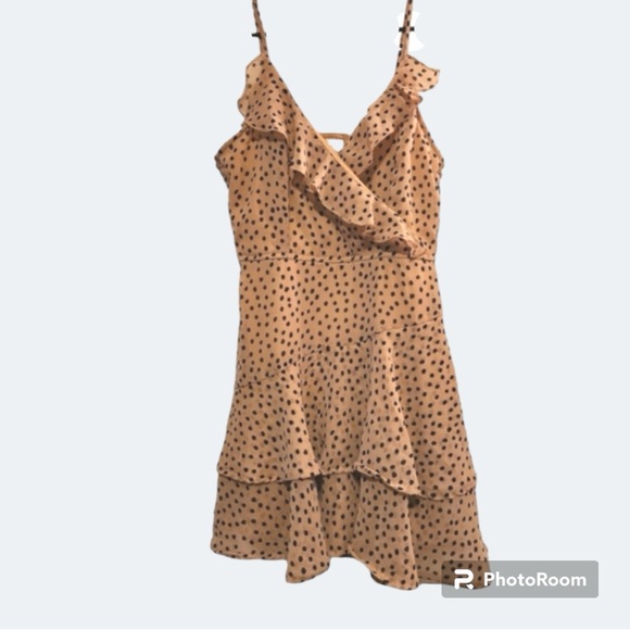 Japna Dresses & Skirts - Japna Tan Colored Polka Dot Dress Romper size M Spring Summer